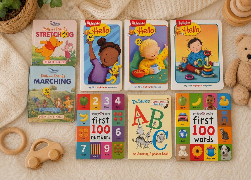 First 100 words DrSuess Highlights Winnie  the Pooh Board book lot of 9 ages 1-3